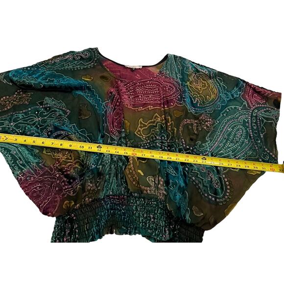 Cache Luxe Top Womens Size S Boho Cape Sleeve Multicolor Sheer LIned Sequin - Picture 7 of 10